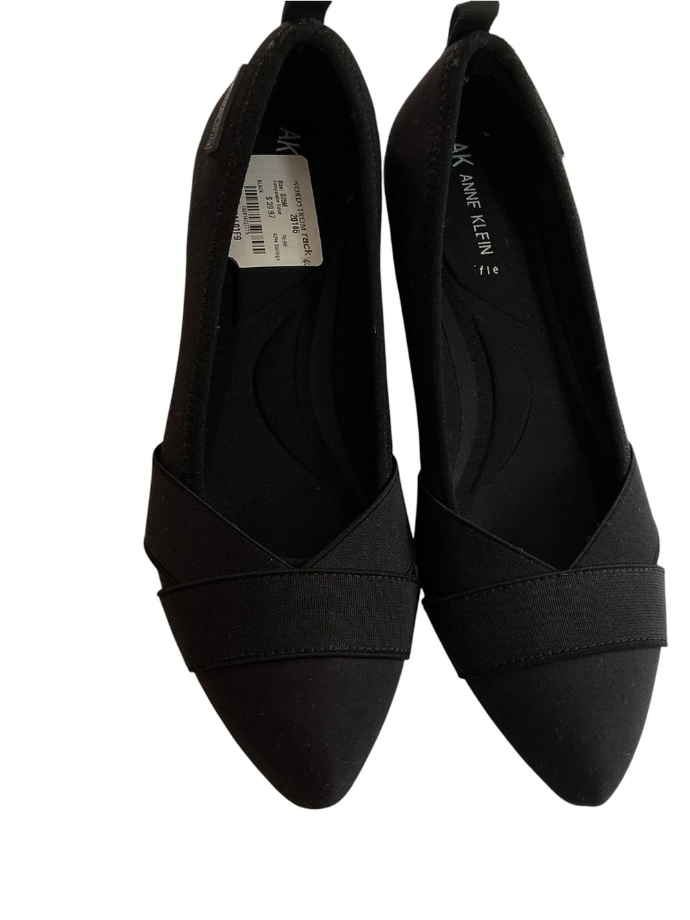 Anne Klein IFLEX Black Fabric Pointed Toe Flats Criss Cross Stretch Womens 7.5M - Picture 3 of 8